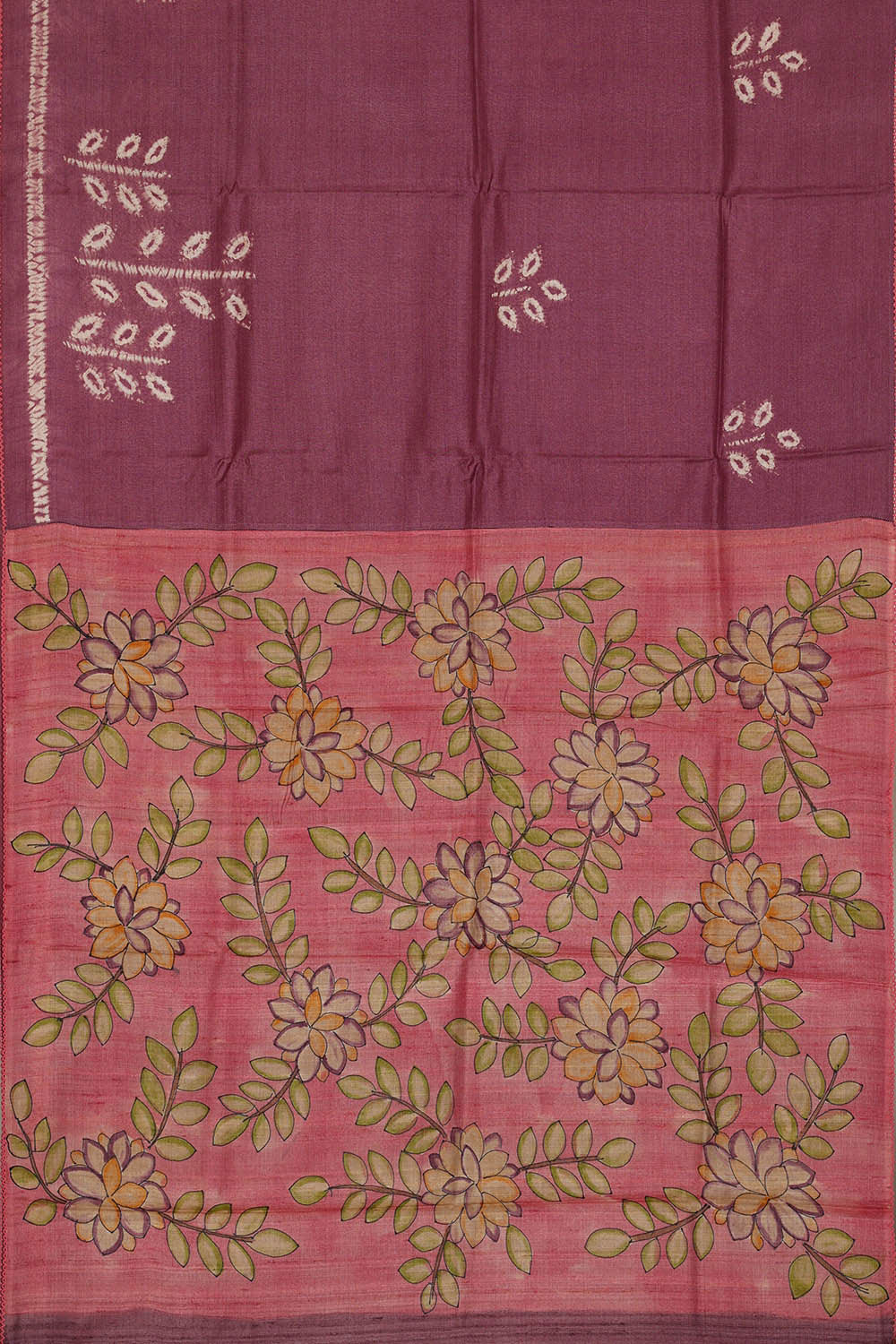 Image of Printed Tussar Wine Saree